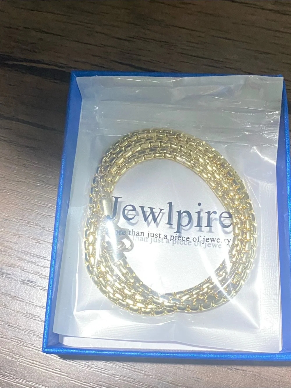 Jewlpire Gold Tone Stainless Steel Box Chain Necklace 16” 4mm New in Gift Box